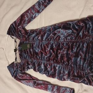 Elegant Blue and Red Ruched Dress